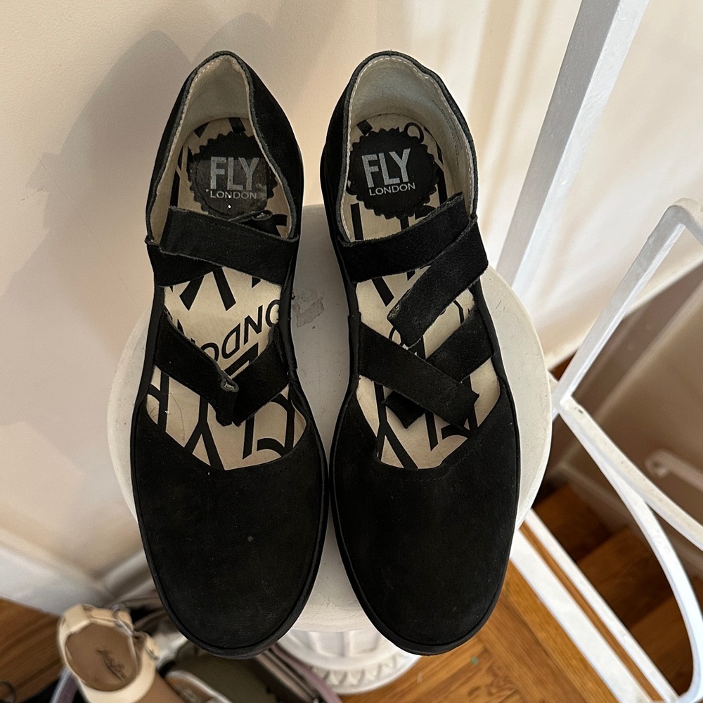 Fly London Black Cross-Strap Flats